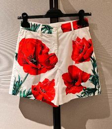 Women's Shorts Cotton High Quality 2023 Summer Women Floral Carnation Printed Girls Holiday Sweet Loose