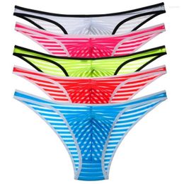 Underpants Update Men's Border Mesh Striped Briefs Spun Yarn Bikini Brief Underwear Pouch Mini Pants