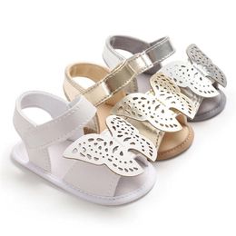 Sandals Baby Shoes Girl Summer Sandals Soft Anti-Slip Sole Big Butterfly Gold Silver Hook loop Light Crib born First Walker Shoes 230515