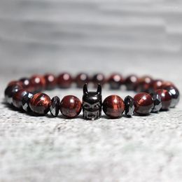 Strand 8mm Natural Lava Stone Men's Bracelet Charm Handmade Beaded Elastic Braclet Red Tiger Eye Obsidian Braslet Homme Jewellery Gift