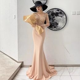 Lace Mermaid Mutter der Braut Kleider Jacke Perlen Kristall 2023 Langarmes Plus Größe Mitte Make Mermaid V Hackline Sweep Train Abendgäste Kleid Kleid