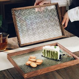 Organisation Retro Glass Storage Tray Creative Begonia Flower Coffee Table Desktop Teacup Trays Handmade Walnut Wood Home Dessert Organiser