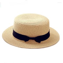 Wide Brim Hats 2023 Simple Summer Parent-child Beach Hat Female Casual Panama Lady Brand Women Flat Bowknot Straw Cap Girls