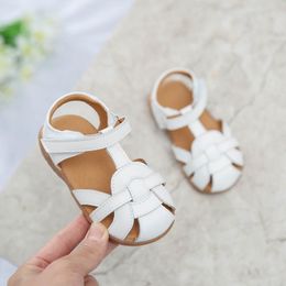 Sandals girls sandals PU closed toe T-strap white pink kids shoes toddler summer footwear infant shoes SandQ little kids strips 230515