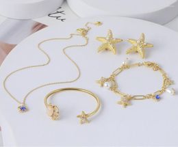 Necklace Earrings Set CSxjd High Quality Luxury Crab Starfish Crystal Freshwater Pearl Bracelet