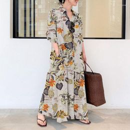 Casual Dresses Fall Plus Size Long Dress 7XL 6XL 5XL 4XL Fashion Ladies Cotton Linen Lapel Sleeve Pocket Loose