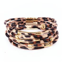 Charm Bracelets Leopard Leather For Women 2022 Fashion Bangles Elegant Mtilayer Wide Wrap Bracelet Jewelry Drop Delivery Dhjpt