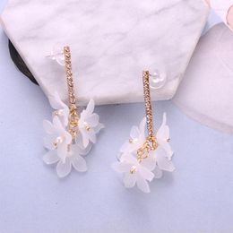 Dangle Earrings Female Metal Inlaid Crystal Frosted Flower Shape Long For Girls Gift Accessories Jewellery