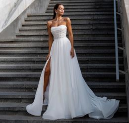 Mordern Organza Wedding Dress 2023 Sweetheart Pleats High Split Sweep Train A-Line Bridal Gown Vestidos De Novias Robe De Mariage