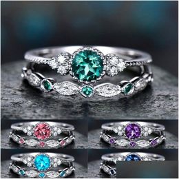 Band Rings Newest Arrival Cz Diamond Ring For Women Sier Colorf Round Engagement Set Fashion Jewerly Valentines Day Gift Dro Dh6Fr