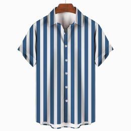 Mens Casual Shirts Summer Hawaiian 3d Retro Stripe Pattern Short Sleeve Man Camisa Vacation Casua Tshirt Beach 230515