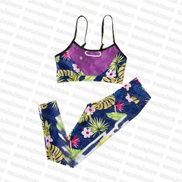 Flower Print Tracksuits Women Sexy Sport Vest Summer Breathable Yoga Pants Summer Quick Dry Tracksuit