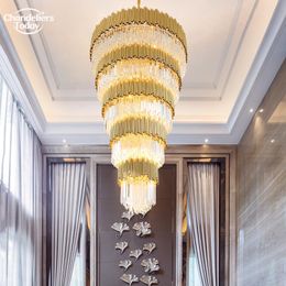 Large Gold Chandeliers Modern Round Crystal Pendant Lamps Luminaire for Living Room Dining Room Staircase Hanging Lights