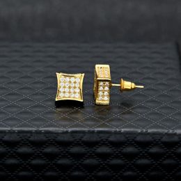 New Mens Jewelry Stud Earrings Hip Hop Cubic Zirconia Diamond Fashion Copper White Gold Filled Crystal Earring210D