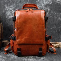 Backpack Fashion Genuine Leather Real Cowskin Travel Backpacks Men Women Daypack Black Brown Bagpack Bag For School