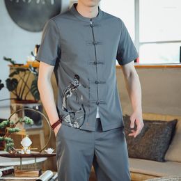 Men's Tracksuits Men's Short Sleeve T-shirt 2023 Summer Suit Chinese-style Polyester Wear With Trousers Two-piece Size M-5XL