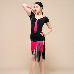 Stage Wear Women Latin Dance Dress Fringed Short Sleeves Tassels Female Ballroom Competition Costume DWY9061