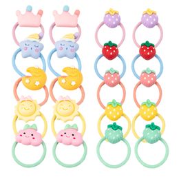 16164 Sweet Baby Girls Hair Rope Resin Cartoon Strewberry Star Crown Sun Kids Hair Ring High Elastic Hairband Children Hairs Rings