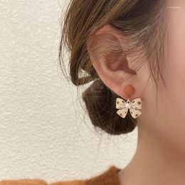 Dangle Earrings VSnow Temperament Orange Black Polka Dot Bowknot Earring For Women Sweet Circle Imitation Pearl Spray Jewellery