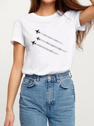 Women's T Shirts Summer Women Clothes Clothing Short Sleeve Graphic T-shirt Plane Love Sweet Cute Print Shirt Fashion Kawaii Basic Tee Top