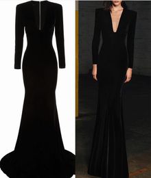 Party Dresses Vintage Long Velvet Black Evening Mermaid VNeck Robe De Soiree Longue Gowns for Women 230515