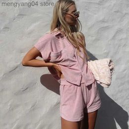 Women's Tracksuits Women Leisure Sports Suit Summer Short Suit Pyjamas Single-breasted Cardigan Mini Loose Shorts Sleepwear 2022 Loungewear Outfits T230515