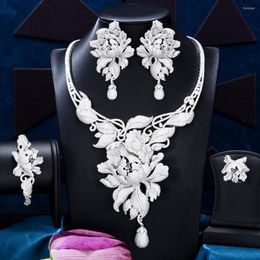 Necklace Earrings Set Missvikki Natural Big Peony Flowers Jewellery Luxury Cubic Zirconia Bangle Ring Pendant Accessories Bijoux
