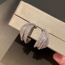 Dangle Chandelier Line Semi Circle C Shape 925 Silver Needle Earrings Small Jewellery For Women High Quality Cubic Zircon Grunge Japanese Gift 230515