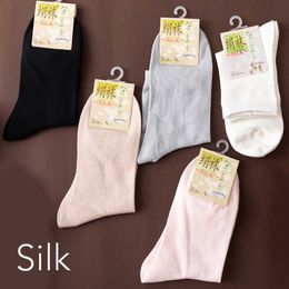 Socks Hosiery Real silk crew socks female casual half ankle seamless toe breathable odor resistant 5 pairs P230515