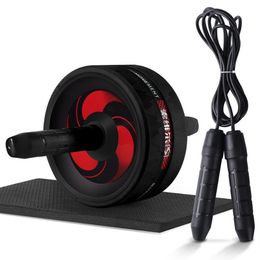 New 2 in 1 Roller & Jump Rope No Noise Abdominal Wheel with Mat For Arm Waist Leg Exercise Gym Fitness Equipment263i