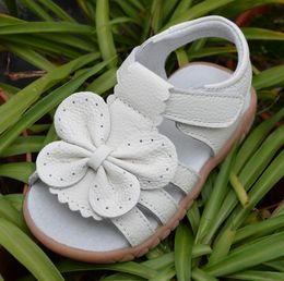 Sandals genuine leather girls sandals white summer walker shoes with butterfly antislip sole kids toddler 12.3-18.3 insole 230515