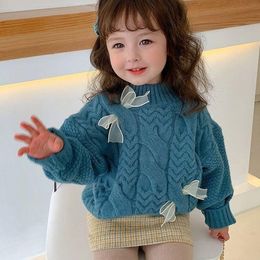 Pullover Girls' Sweaters For Autumn And Winter Bow Knot High Neck Children's Female Treasures All-match
