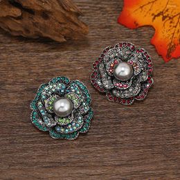 Brooches Morkopela Full Of Rhinestone Rose Flower Pins For Women High Quality Zinc Alloy Hijab Scarf Exquisite Brooch Jewelry