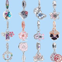 925 charm beads accessories fit pandora charms jewelry Sakura Pansy Butterfly Dangle Bead