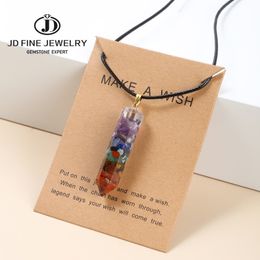 JD Seven Chakras Hexagram Crushed Stone Pendant Necklace Reiki Healing Nature Stone Charms Women Yoga Jewelry Crystal Necklace