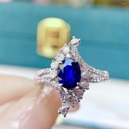 Cluster Rings H218 Blue Sapphire Ring 1.01ct Real Pure 18 K Natural Unheat Royal Gemstone Diamonds Stone Female