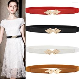 Belts Belt Dress Simple Versatile Women PU Leather Thin Skinny Leaf Metal Gold Elastic Buckle Waistband Accessories