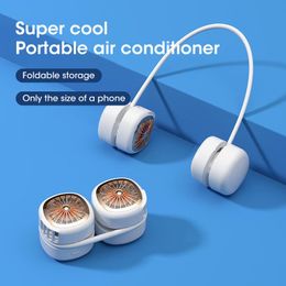 Fans USB Portable Fan Cold Fan Hands Free Neck Fan Hanging Rechargeable Mini Sports Fan 4Speed Adjustable Neck Dual Fan Home Office