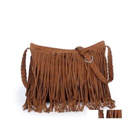 Evening Bags Women Tassel Fringe Suede Shoder Messenger Bag Ladies Crossbody Handbag Purse Black Brown Gray Drop Delivery Lage Access Dhmss