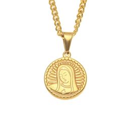 Pendant Necklaces 25mm Mini Disc Necklace With Virgin Mary Head Jewelry For Women Men Drop Trendy Gift WholesalePendant