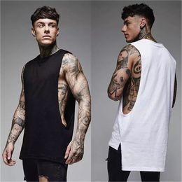Mens Tank Tops Casual Fashion Top Gym Fitness Workout Cotton Sleeveless Shirt Summer Clothing Male Extend Long Singlet Hip Hop Vest 230515