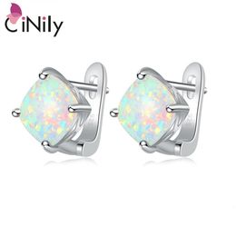 Stud CiNily Minimalist White Fire Opal Stud Earrings Silver Plated Large Square Stone Earring Easy Chic Summer OL Jewellery Girl Woman 230515