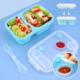 Bento Boxes 900ml/1360ml Silicone Collapsible Lunch Box Leak-Proof Large Capacity Microwave Oven Bento Box Folding Lunchbox Eco-Friendly 230515