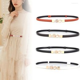Belts Women Leather Thin Belt Metal Flower Hook Buckle Adjustable Waist Strap For Skirt Dress Coat Decoration Waistband