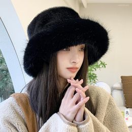 Ball Caps Berets 2023 Big Fluffy Faux Fur Bucket Hat For Women Luxury Plush Fisherman's Warm Winter Thicken Cold Snowy Day Panama Cap