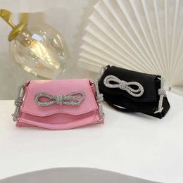 Evening Bags Luxury Designer Party Diamond Bow Satin Black Handbags for Women 2023 New Fashion Trend Protable 230427