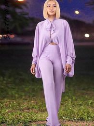 Women's Two Piece Pants 2023 women high collar straight pants suit batwing long sleeve loose blouse shirt two sets elegant pieces vintage workout clothing P230515