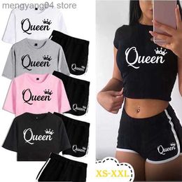 Women's Tracksuits Summer Fashion Women Queen Print Tracksuit Clothes 2 Piece Set Woman Sports Suits Shorts Crop Tops Shorts Pants Outfit T230515