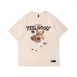 Short Sleeve Tees Harajuku Streetwear Toy Bear Shopping Cart Print T-Shirts Cotton Casual Hip Hop Loose Tshirts Tops