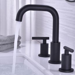 Bathroom Sink Faucets Faucet 2 Handle 8 Inch Widespead Black Cold Deck Mounted Basin Brushed Gold Mixer Tap With Drain